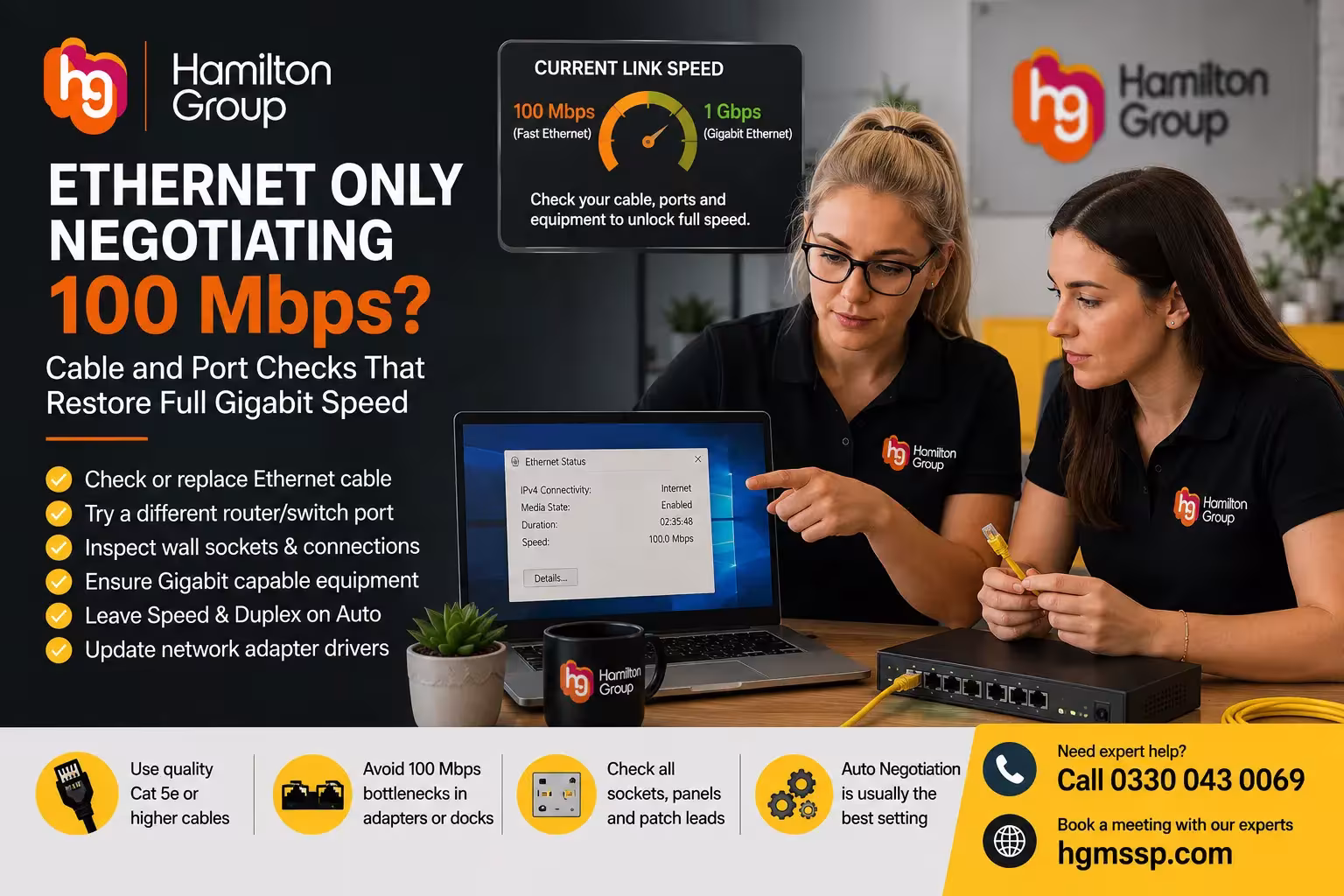Ethernet Only Negotiating at 100 Mbps? Check the Cable and Port First