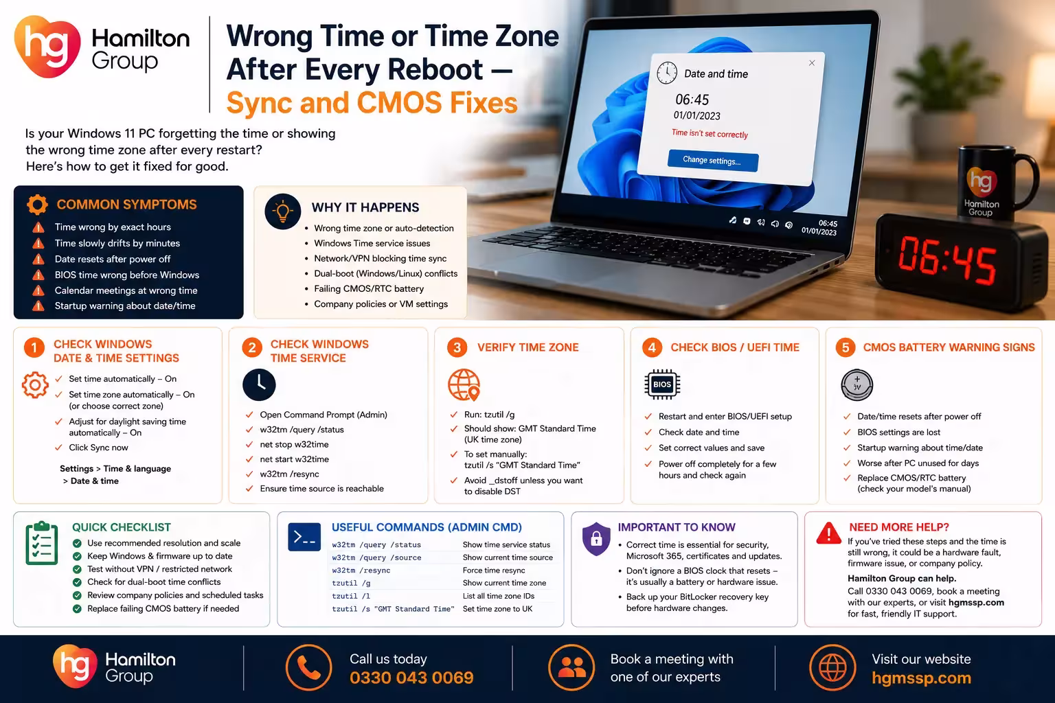 Wrong Time or Time Zone After Every Reboot — Sync and CMOS Fixes